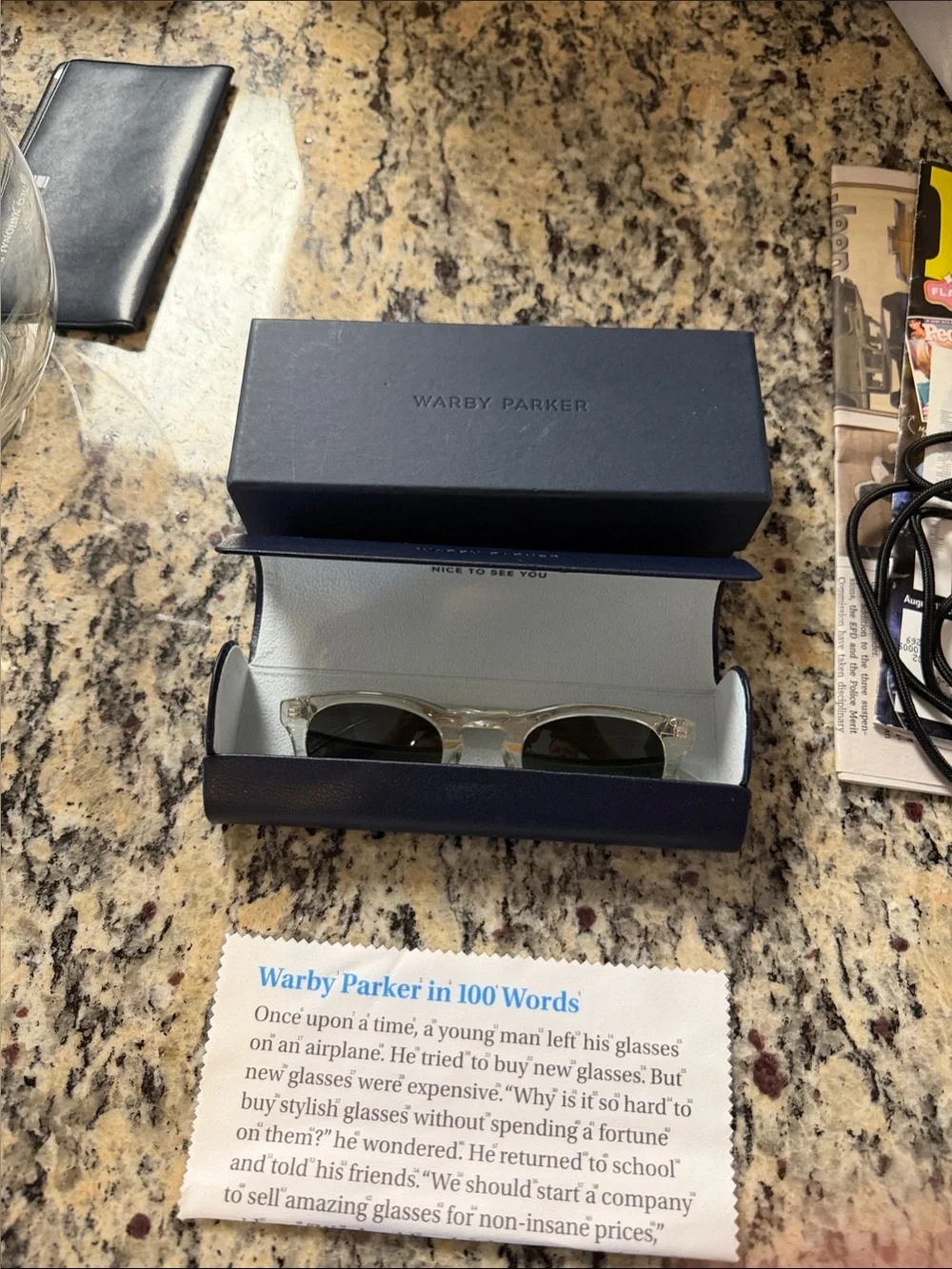 Warby Parker Men's Clear Frame Sunglasses with Green Lenses